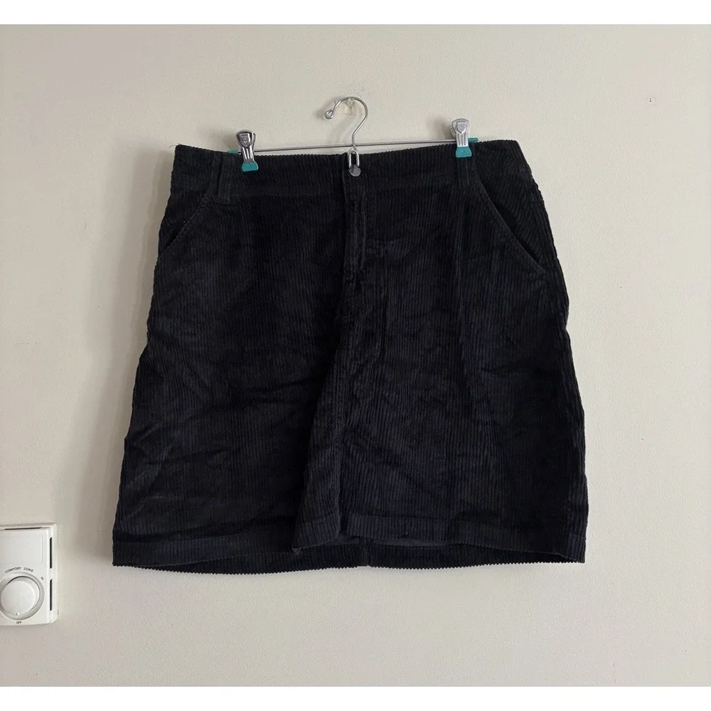 Pact Womens XL Organic Cotton Textured Corduroy Mini Skirt Neutral Black Casual
